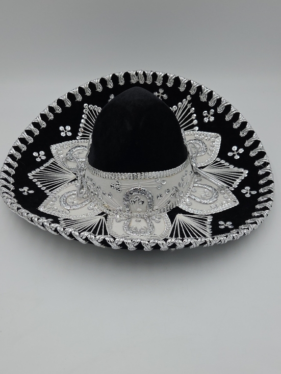 Accessories - Black Velvet Silver Embellished Sombrero